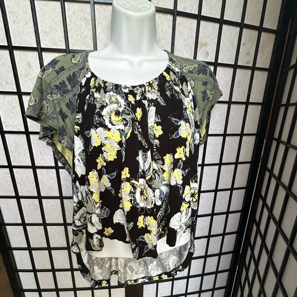 Free People Baja Babe Cold Shoulder Floral Print Top Black Combo (NWOT) - Picture 6 of 11